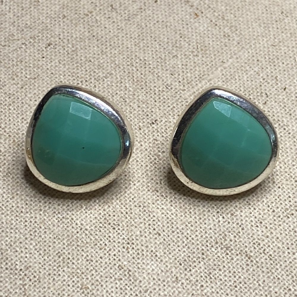 💛 Silver Tone Faux Aqua Chalcedony Earrings